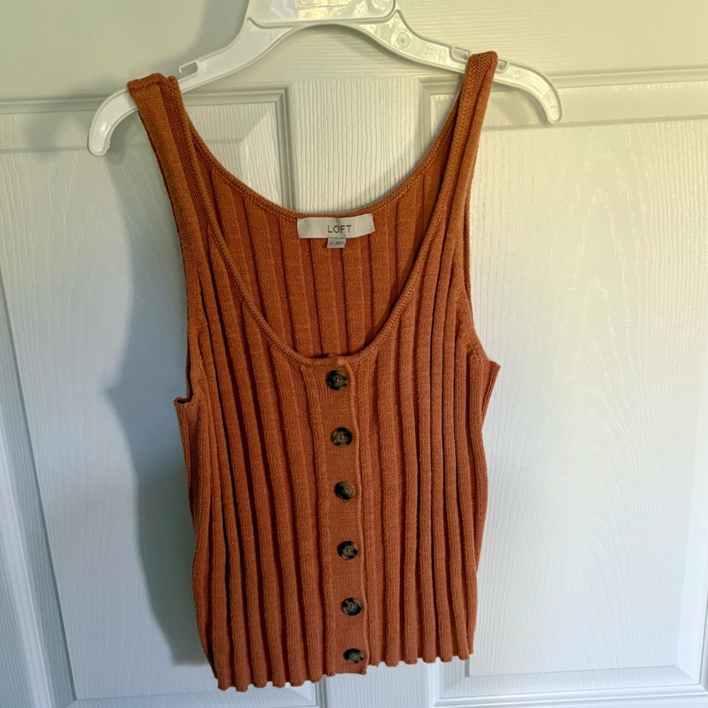 LOFT Orange Ribbed Buttoned Tank Top